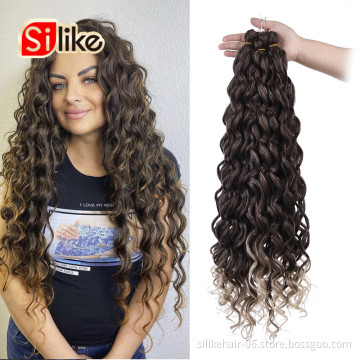 Wholesale 24 inch Ombre Blonde Brown Afro Curl Water Wave Braids Ocean Wave Curly Synthetic Crochet Braiding Hair Extension